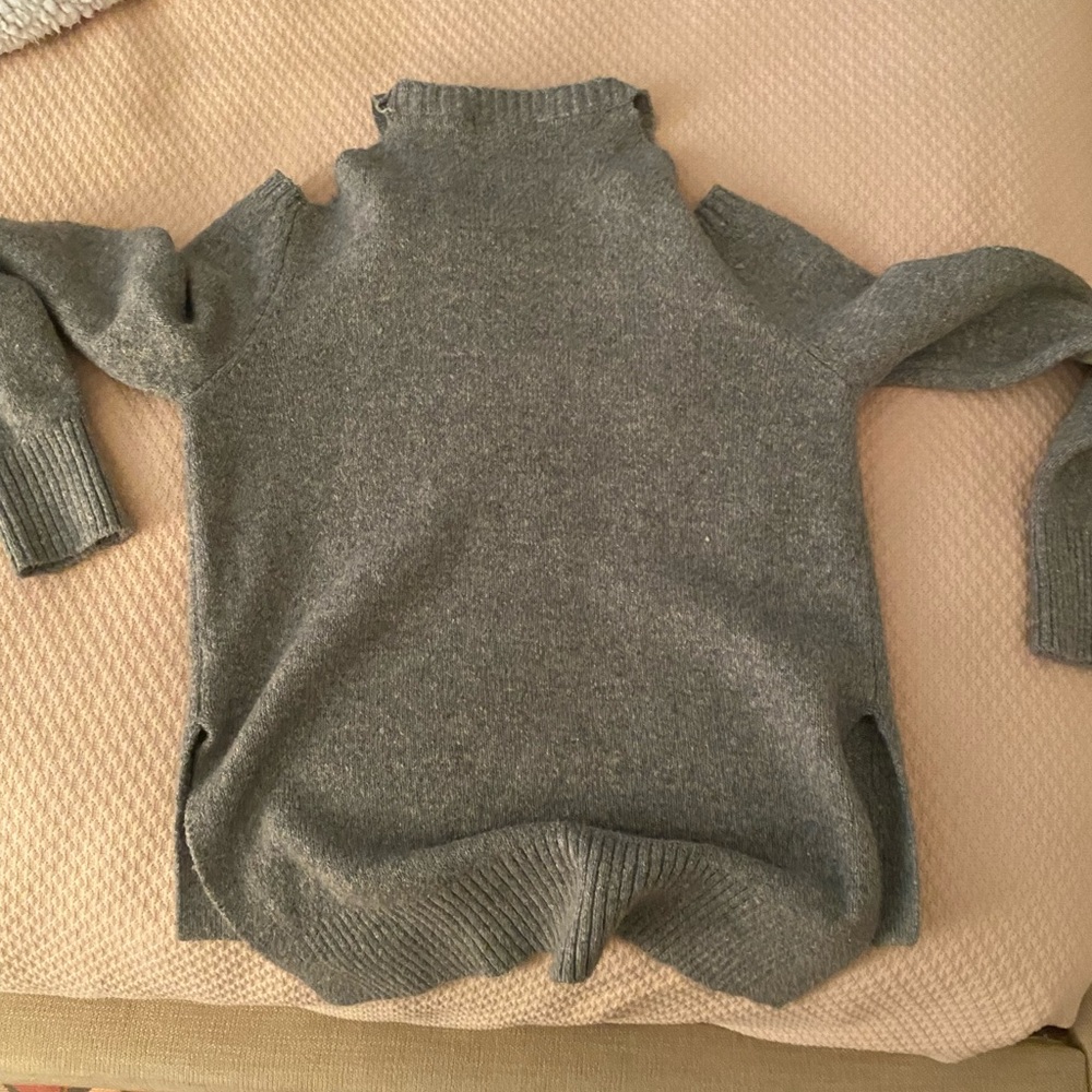 Kids large gray high low cold shoulder sweater.